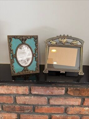 Ornate Turquoise and Antique Brass Picture Frame — Unbranded